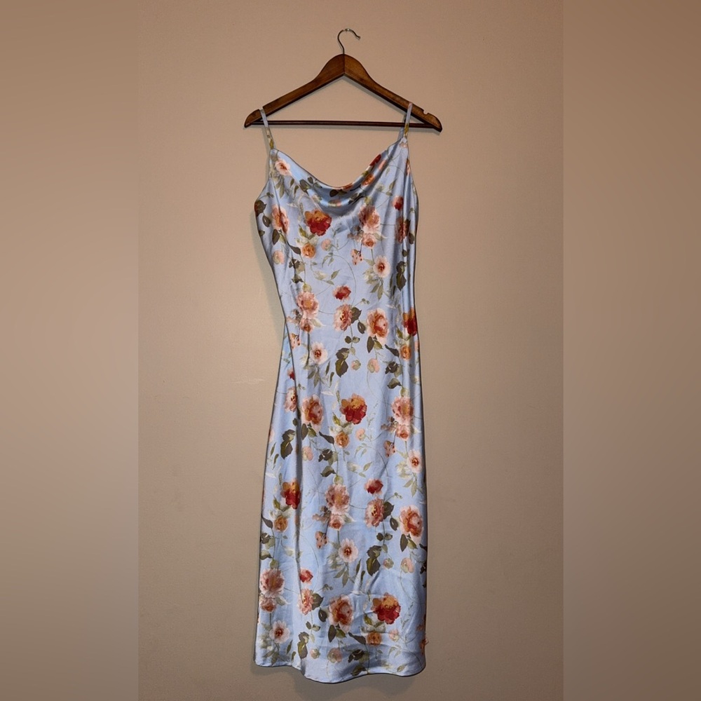 Inspired Hearts Blue Slip Dress Cowl Neck Midi